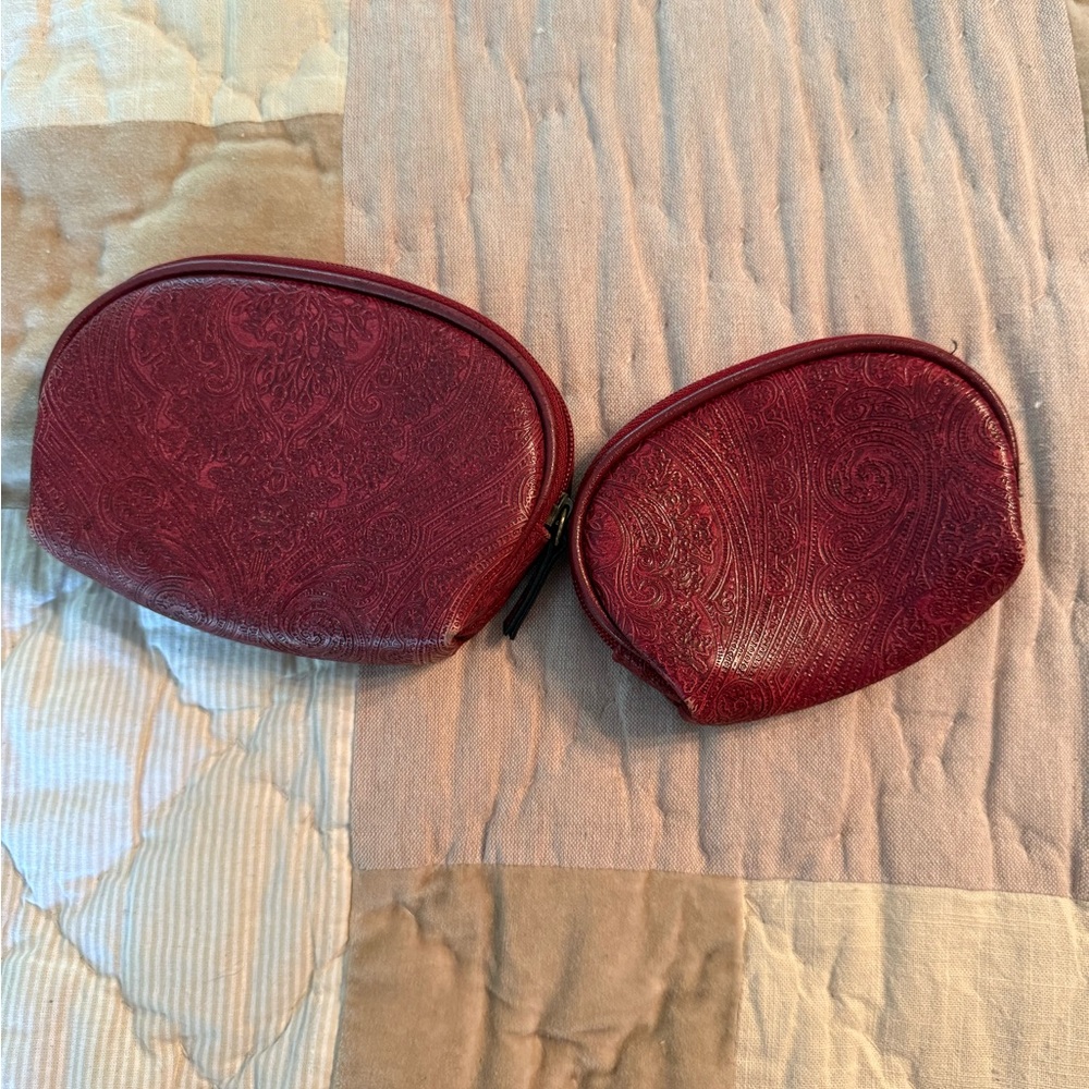 Set of Two Red Embossed Pouches